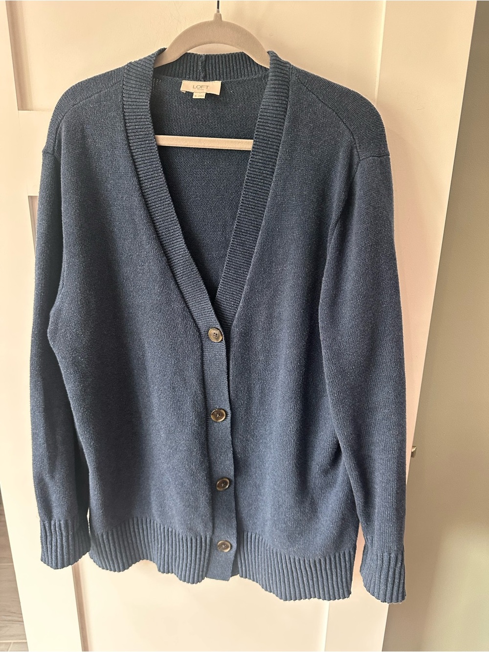 Loft Womens Blue V-Neck Button Front Knit Cardigan Sweater Long Sleeve XL cotton